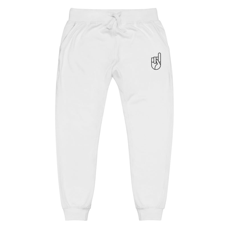 White and Black Embroidered Fleece Pants (Unisex)